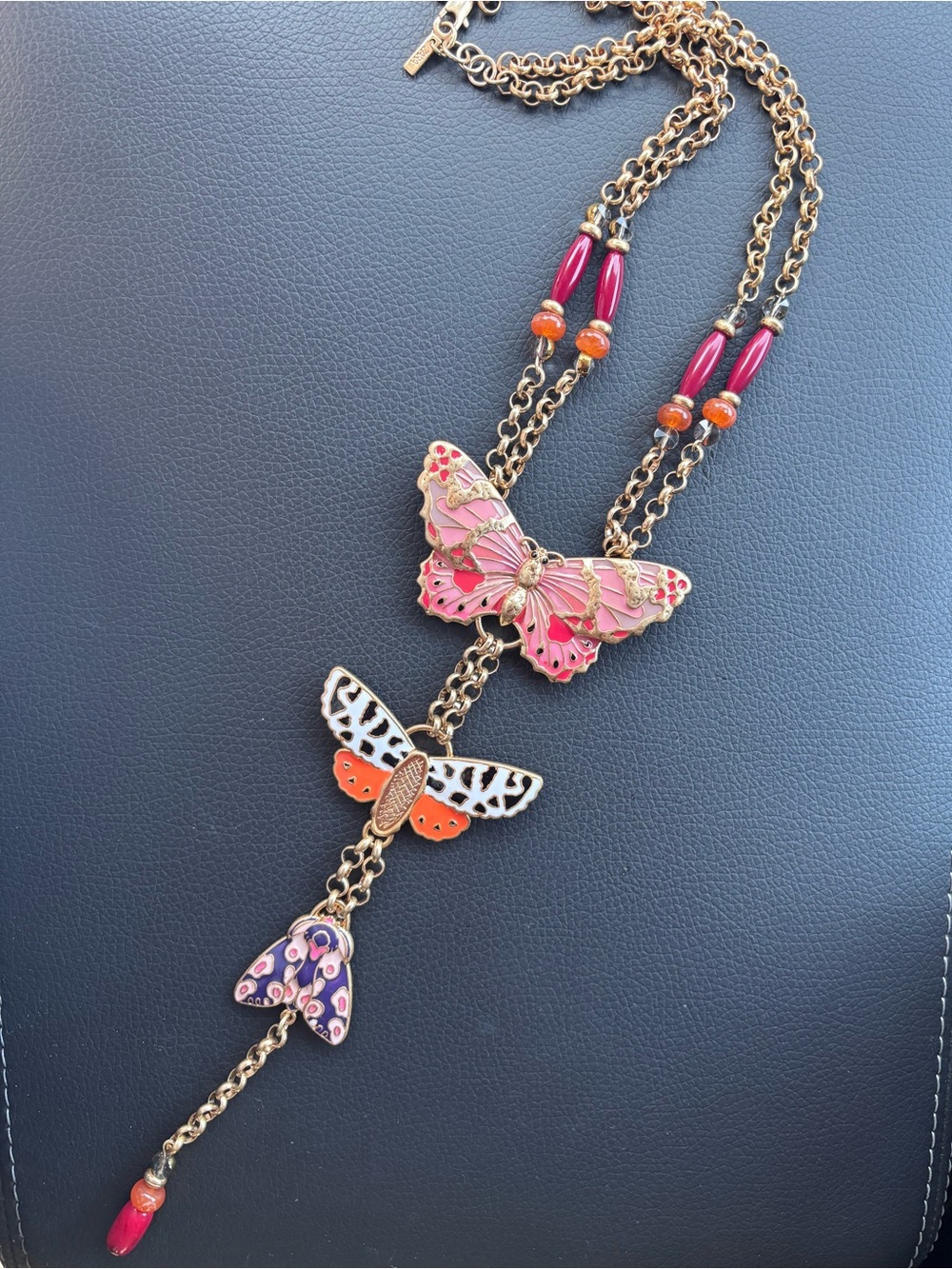Zara beaded Gold-Tone Pink & Orange Butterfly Pendant Necklace - Women Jewelry